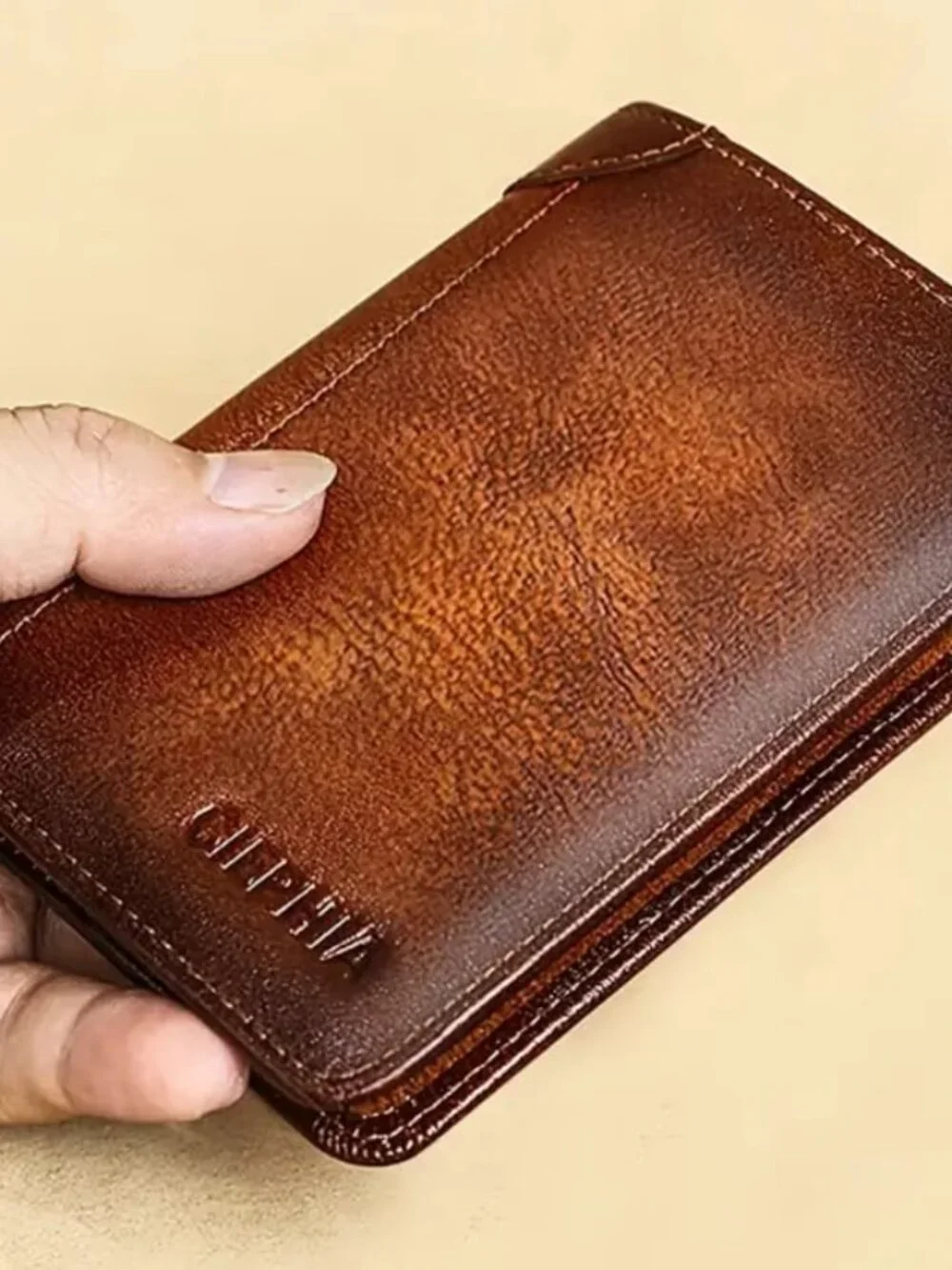 NEW Genuine Leather Wallet Slim Short Multifunction Retro Credit Card Holder